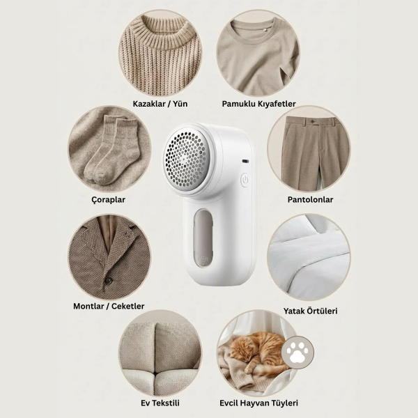 Şarjlı Tiftik Temizleyici | Kedi Köpek Tüy Toplayıcılı, 6 Bıçaklı, Çift Korumalı, Hızlı Şarj