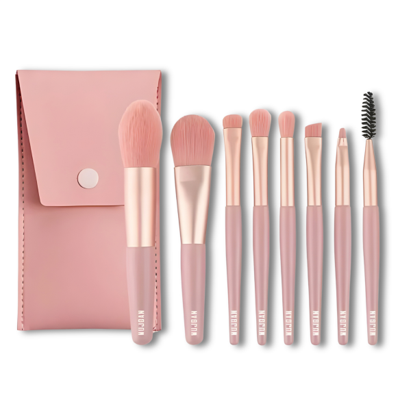 8'li Kiremit Renkli Fırça Pembe Kılıflı Makyaj Fırça Seti