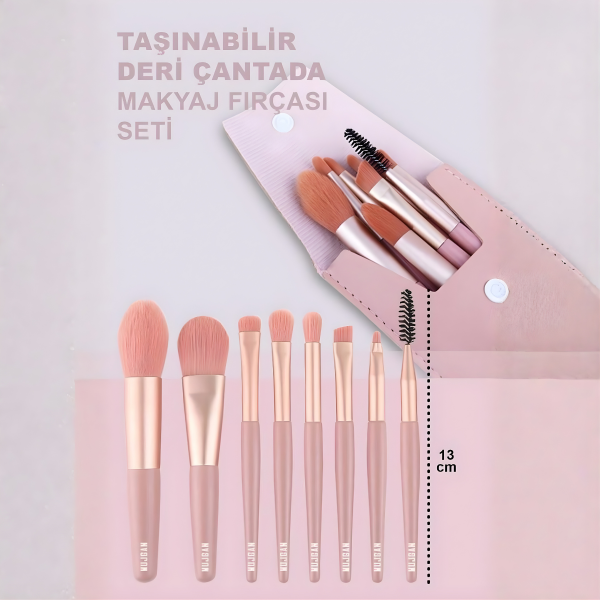 8'li Kiremit Renkli Fırça Pembe Kılıflı Makyaj Fırça Seti