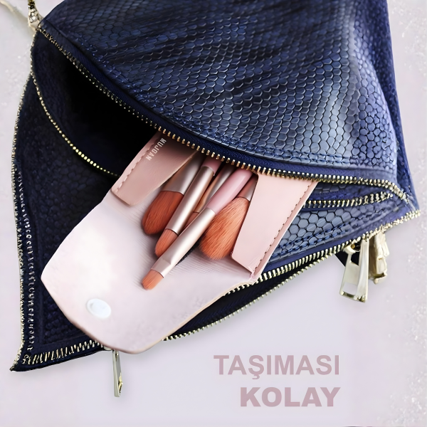 8'li Kiremit Renkli Fırça Pembe Kılıflı Makyaj Fırça Seti