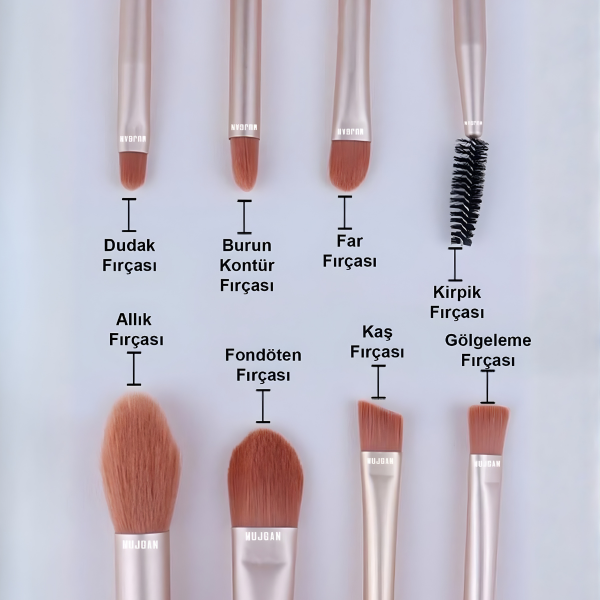 8'li Kiremit Renkli Fırça Pembe Kılıflı Makyaj Fırça Seti