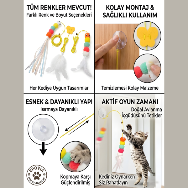 Elastik Kedi Oyun Oltası Kendinden Yapışkanlı