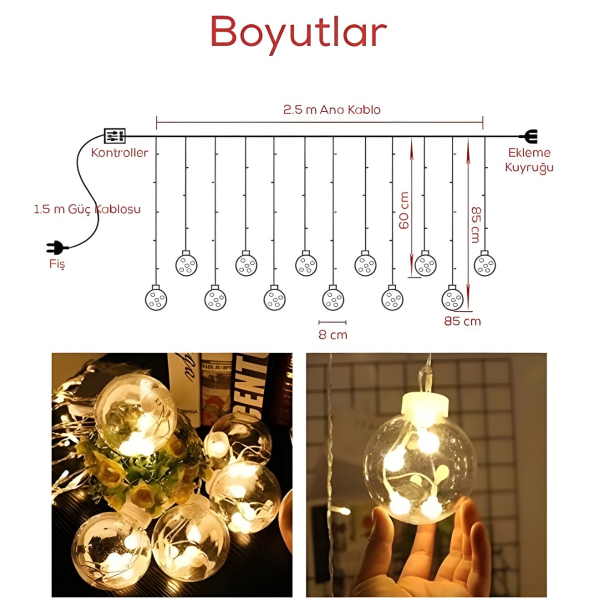 12 Adet Ledli Dilek Topu Işıklı Perde Tasarımı
