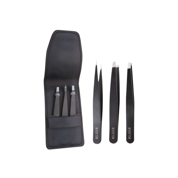 Profesyonel 3'lü Siyah Deri Çantalı Cımbız Seti