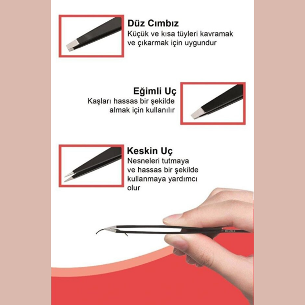 Profesyonel 3'lü Siyah Deri Çantalı Cımbız Seti