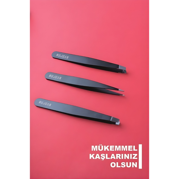 Profesyonel 3'lü Siyah Deri Çantalı Cımbız Seti