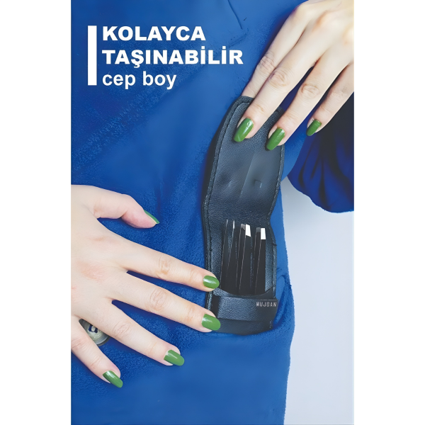 Profesyonel 3'lü Siyah Deri Çantalı Cımbız Seti