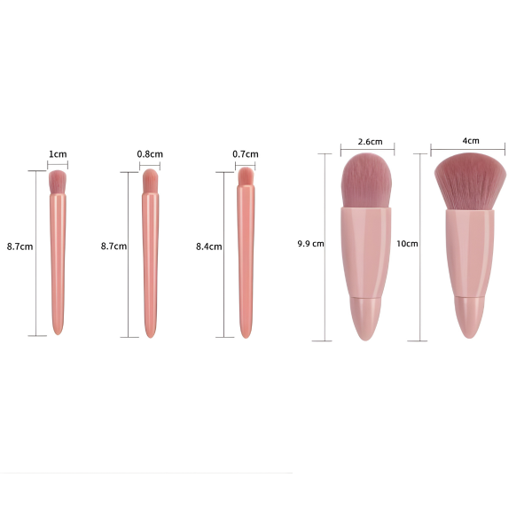 Taşınabilir Aynalı 5'li Makyaj Fırça Seti Göz Farı, Fondöten, Allık Karıştırma, Makyaj Fırçaları