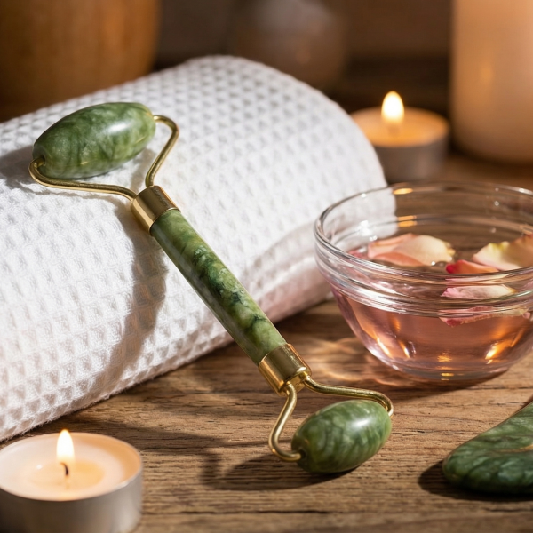 Yüz Bakım Taş Doğal Taş Yeşim Face Roller ve Yeşim Kalp Gua Sha Yüz Masaj Aleti