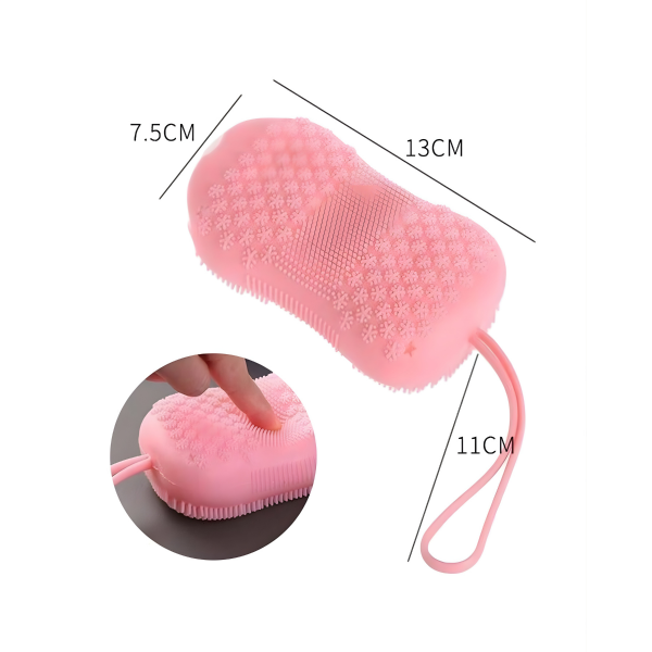 Çift Taraflı Süngerli Köpüklü Silikon Sırt Vücut Keseleme Fırçası Banyo Duş Lifi Banyo Kesesi