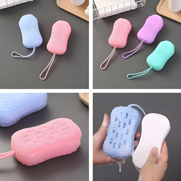 Çift Taraflı Süngerli Köpüklü Silikon Sırt Vücut Keseleme Fırçası Banyo Duş Lifi Banyo Kesesi