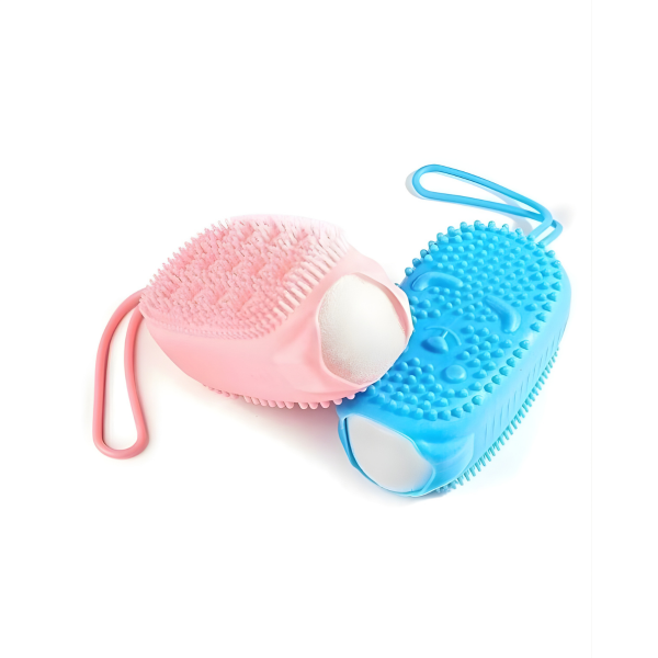 Çift Taraflı Süngerli Köpüklü Silikon Sırt Vücut Keseleme Fırçası Banyo Duş Lifi Banyo Kesesi