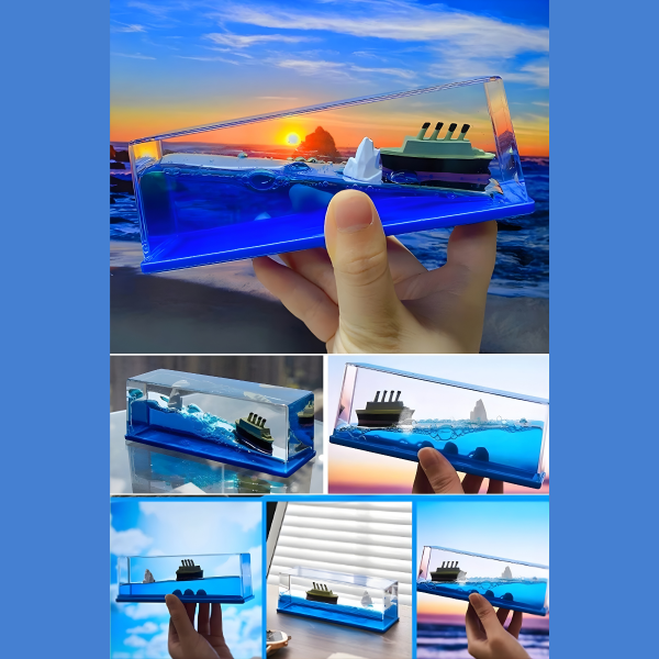 Mavi Su Akvaryum Şişe Şeklinde Batmayan Titanik Gemi