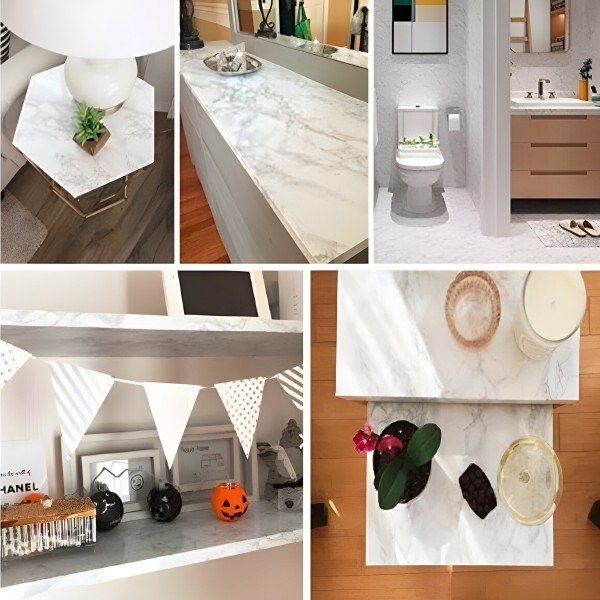 Mermer Desenli Beyaz Folyo Kaplama 5 Metre Tezgah Dolap Mutfak Kağıdı Yapışkanlı