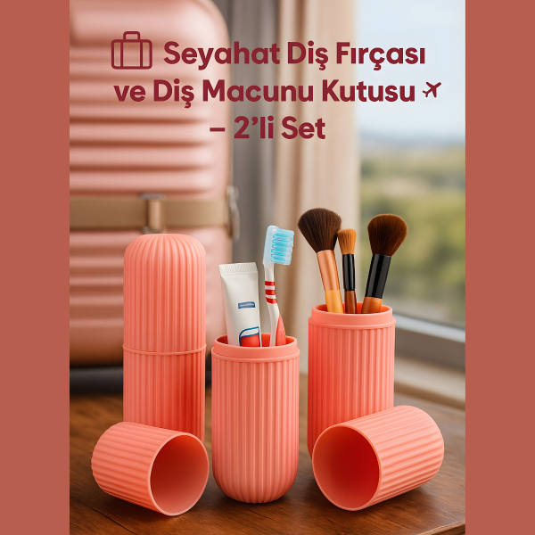 (2 Adet) Seyahat Pratik Diş Macunu ve Fırçası Kabı