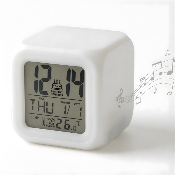 7 Renk Değiştiren Çocuk Odası Alarmlı Küp Çalar Saat