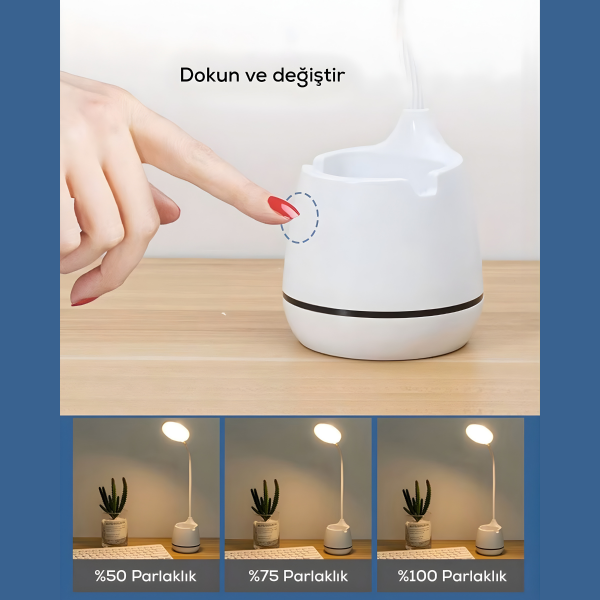 3 Renk Şarjlı 24 Led Çalışma Okuma Işığı Kademeli Masa Lambası Ayarlanabilir Renk Tonu Ve Parlaklık