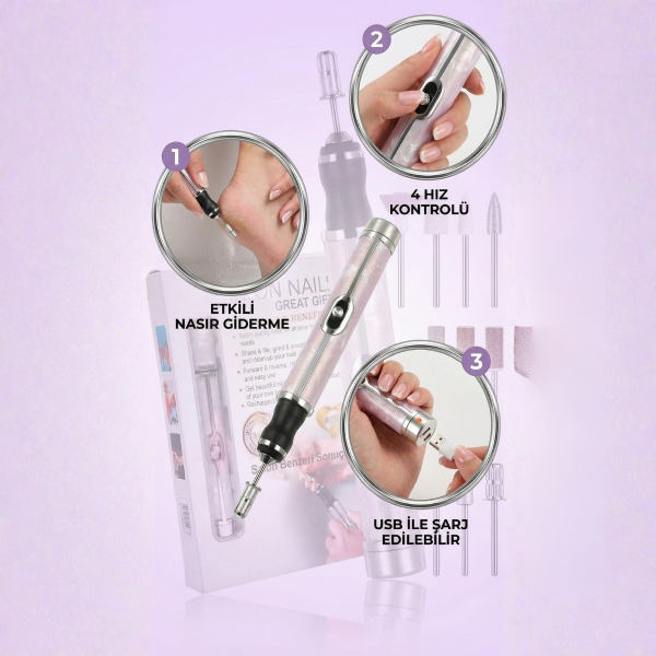 Kablosuz Şarjlı 4 Hızlı 12 Parça Tırnak Törpü Manikür Pedikür Seti