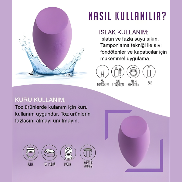 4'lü Standlı Makyaj Süngeri Seti Mor Renk